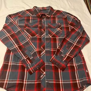 The North Face Red and Gray Checkered Shirt Snap Buttons Size XL